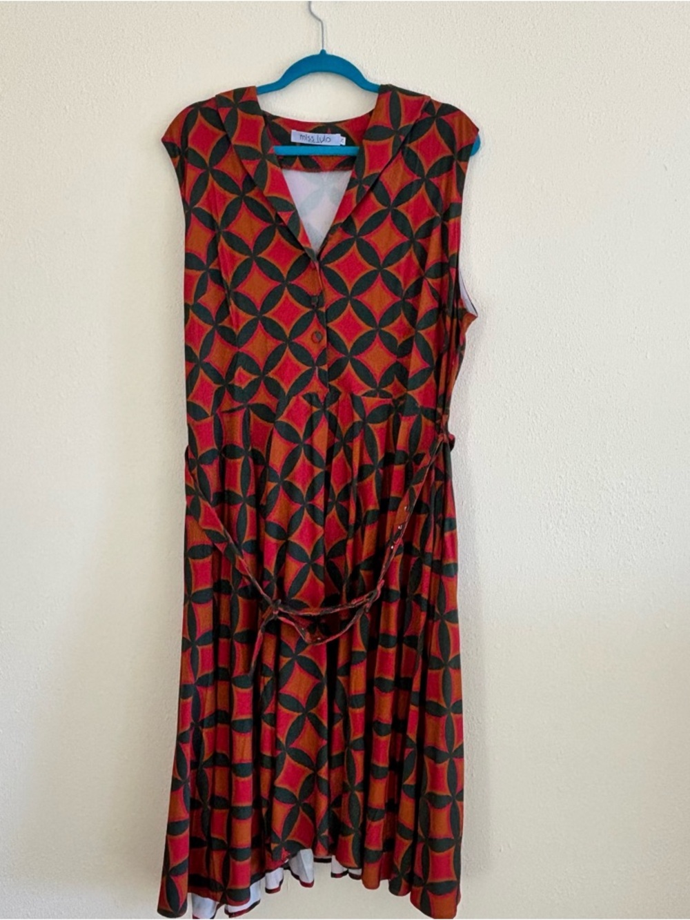 Red & Black Geometric Sleeveless Dress